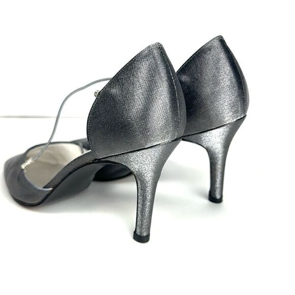 Stuart Weitzman Dark Silver Formal Heels Rhinestones Details Pointed Toe US 7,5 - Picture 5 of 14